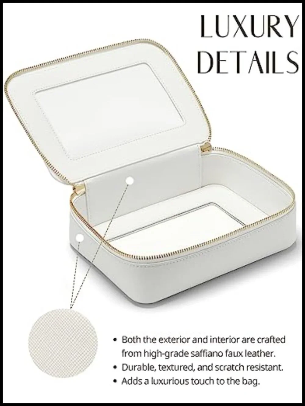 Clear Cosmetic Case With Zipper, Waterproof Faux Leather, TSA Approved Travel